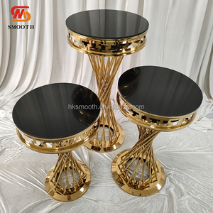SMOOTH Luxury Wedding Events Birthday Party <b>Decorative</b> Stainless Steel Cake Plinth Gold With Black Glass Top Round Cake <b>Table</b> - Product Image 1