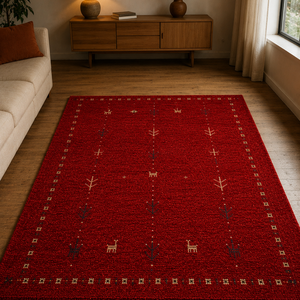 Tapis en laine Gabbeh noué à la main rouge, tapis de sol artisanal de qualité supérieure avec envers en jute antidérapant, à poils moyens, pour salon, chambre, bureau - Product Image 6