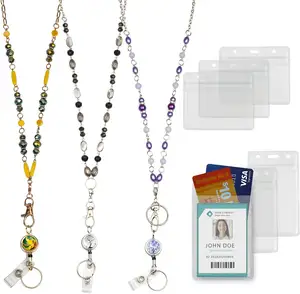 2021 portachiavi da donna collana con perline in pietra fatta a mano collo cordino insegnante ID badge porta chiavi