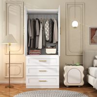 Armoire moderne en bois blanc avec 9 tiroirs et portes hautes 75" H x 95" L, armoire de rangement écologique pour chambre à coucher