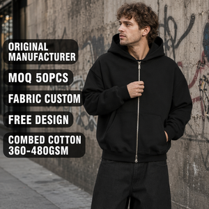 <span class=keywords><strong>Felpa</strong></span> <span class=keywords><strong>con</strong></span> <span class=keywords><strong>Cappuccio</strong></span> da Uomo Personalizzata in Cotone Felpato Nero 480GSM, Zip Intera, Spalle Cadenti, Bordi a Costine, Vestibilità Ampia Oversize, Stile Streetwear - Product Image 1