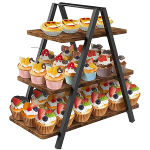 Wooden <b>3</b>-<b>Tier</b> Cupcake <b>Stand</b> Dessert Display Rack Desktop Birthday Party <b>Cake</b> Storage And Display Rack - Product Image 4