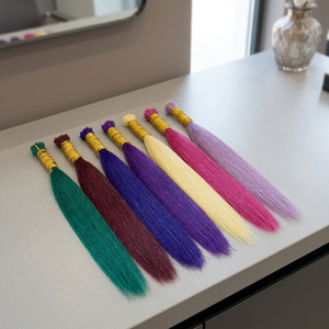 Extensions de cheveux humains indiens roses lisses, longues, Remy vierges, trame en soie, double tirage, densité 100%, couleur personnalisable, HD - Product Image 4