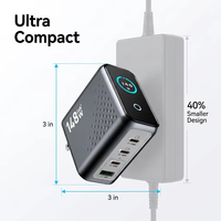 Chargeur GaN 148W PD 3.1, chargeur mural rapide avec affichage numérique de la puissance, adaptateur de bureau USB C 3 ports pour MacBook Pro 16 pouces