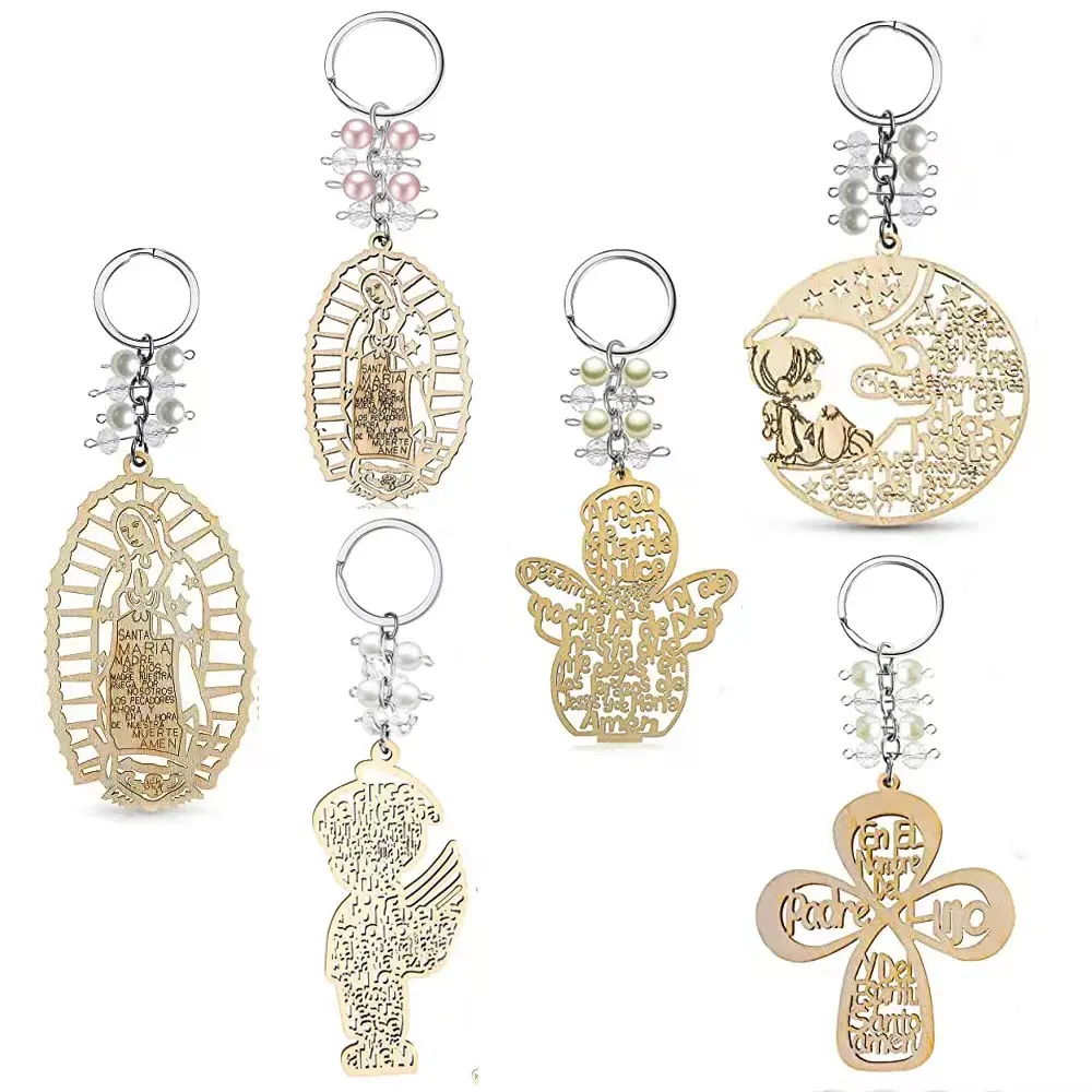 Phép Rửa Ủng hộ Keychain Chữ Thập Bằng Gỗ Vòng Chìa Khóa Làm Lễ Rửa Tội Thiết Kế Bằng Gỗ Vòng Chìa Khóa Với Túi Cho Đầu Tiên Hiệp Lễ Ủng hộ Recuercuerditos