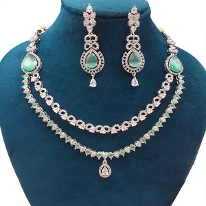 <b>Silver</b> Plated Green Zircon Necklace Earrings <b>Set</b> Women Classic Wedding Jewelry Pearl Shape Alloy Fashion Jewelry <b>Sets</b> - Product Image 3