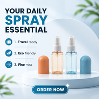 Flacon pulvérisateur de voyage mini 60 ml en PET mat, rechargeable, pour cosmétiques, soins de la peau, toner, sérigraphie givrée, vente en gros