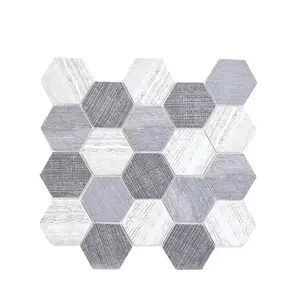 Non Anti-dumping High Quality Germany Durable White And Grey Marble Hexagon Recycled Glass Mosaic