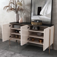 Buffet à panneaux moderne de luxe et léger à l'italienne pour salon Armoire à thé laquée Rangement d'entrée Dessus en bois et marbre