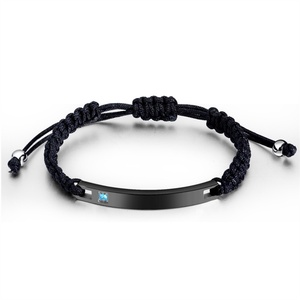 Fashion Trendy Curve bar <b>Engraved</b> Jewelry Stainless Steel Crysal Natural Stone Rope Couple Bracelet - Product Image 2