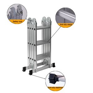 Échelle articulée multifonction en aluminium, échelle combinée articulée réglable convertible en échelle d'extension à marches, échafaudage - Product Image 3