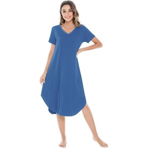 Chemise de nuit personnalisée pour femme à col en V et manches courtes, en tricot respirant, tenue de nuit décontractée, robe de nuit bleue, pyjama pour femme - Product Image 1