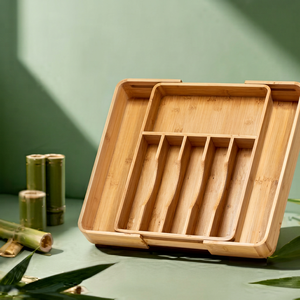 Organizador de cajones de cocina extensible de bambú para cubiertos, bandeja organizadora de cubiertos para cajón - Product Image 1