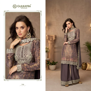 Gulkayra Designer Women's Traditional Ankle-Length Embroidered Kurta Set with <b>Palazzo</b> <b>Pants</b> for Wedding Occasion - Product Image 3