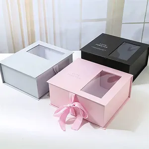 Caja de joyería elegante con logotipo propio impreso personalizado, paquete de regalo, collar de almacenamiento, caja de regalo con ventana de flores, transparente, Día de San Valentín