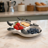 Plateau de service en céramique personnalisé en forme de vache, multi-compartiments, assiette à collation, vaisselle animaux de la ferme pour cuisine et salle à manger, vente en gros
