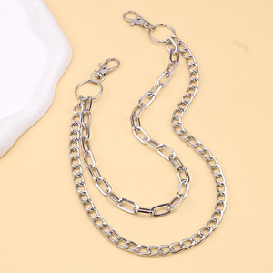 Cadena de cintura de doble capa de aleación de zinc con diseño geométrico para uso diario, estilo hip hop, cadena para pantalones, cadena de cintura. - Product Image 4