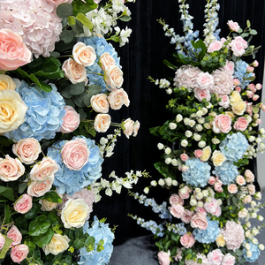 Pilares de Flores Artificiales de Seda Rosa y Azul Macaron, Soporte Romántico para Rosas, Decoraciones Modernas para Bodas y Ceremonias de Regreso a Clases - Product Image 3