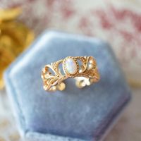 Bague vintage pour femme, style rétro, inspirée d'Instagram, en tungstène électroplaqué, avec motif floral en spirale et opale incrustée, de style japonais