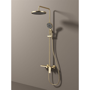 Ensemble <span class=keywords><strong>de</strong></span> <span class=keywords><strong>douche</strong></span> haut <span class=keywords><strong>de</strong></span> gamme doré moderne à double poignée Suite <span class=keywords><strong>de</strong></span> <span class=keywords><strong>douche</strong></span> pommeau <span class=keywords><strong>de</strong></span> <span class=keywords><strong>douche</strong></span> carré robinets à motif <span class=keywords><strong>de</strong></span> jet <span class=keywords><strong>de</strong></span> pluie comprend une <span class=keywords><strong>barre</strong></span> coulissante - Product Image 3