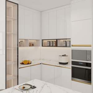 Gabinete de Cocina Modular Blanco en Forma de U SANTOPOVA con Electrodomésticos Integrados y Puertas de Panel Plano - Product Image 3