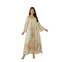 Abaya élégante et modeste pour femmes musulmanes, broderie florale vert clair, respirante, avec strass, coupe ample, longue robe islamique kaftan