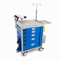 Chariot d'urgence médical moderne à 5 tiroirs avec verrouillage centralisé, en ABS et acier durable, chariot d'hôpital personnalisable, chariot de soins infirmiers avec poteau porte-perfusion
