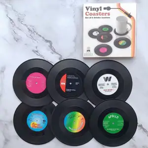 Vinyl Record Retro Turkish Record Travertine Promotional Stone Drink Silicone Custom Logo Cork Marble Wooden Slate Set Coasters