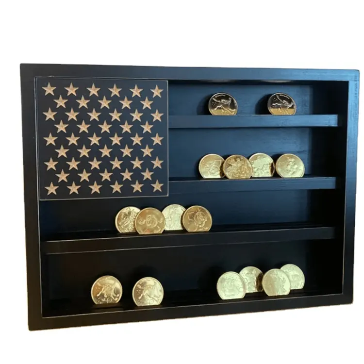 अपने पोषित यादों के मामले पदक पिन धारक छाया बॉक्स लकड़ी कस्टम चुनौती सिक्का प्रदर्शन