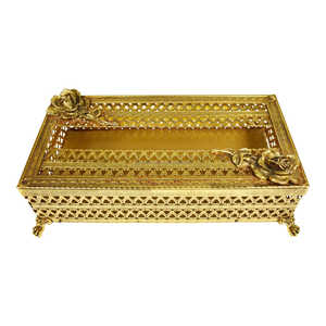 Caja de Pañuelos Metálica Chapada en Oro, Diseño Real Vintage, Material de Latón, Color Dorado, Accesorios de Baño, Hecho en India - Product Image 1