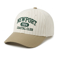 Gorra de Béisbol Vintage a Rayas, Bordado del Club Costero de Newport 1984, Visera Curva, Visera en Contraste, Gorra Estilo Dad Hat, Unisex, Deportiva e Informal