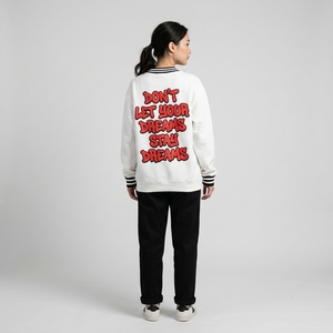 Sudadera de Lujo con Diseño Personalizado, Estilo Universitario, con Rayas en los Puños, 100% Algodón, para Mujer, Talla Grande, Cuello Redondo, de Felpa, para Invierno - Product Image 2