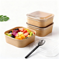 Conteneur alimentaire écologique carré en papier blanc/kraft biodégradable avec couvercle, bol en papier pour l'emballage de salades, boîtes jetables