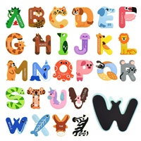 Autocollants muraux magnétiques éducatifs pour enfants, série d'animaux de dessin animé créatifs, éducation précoce, 26 lettres anglaises, PVC, caoutchouc souple