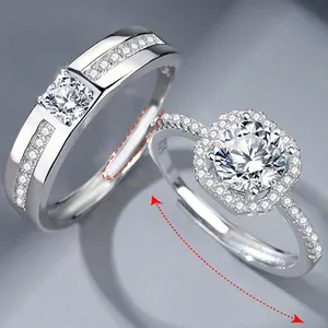 S925 Sterling Silver Couples Ring Zircon Engagement Ring For Men And Women Is Adjustable Zircon Couples Ring