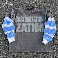 Camiseta de Manga Larga para Hombre, Doble Capa, con Logotipo Personalizado, Cuello Redondo, Estampado DTG en Contraste, Estilo Oversize, Bloques de Color