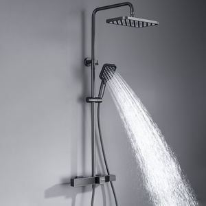Ensemble de douche Gun Metal Gris Laiton Sortie d'eau cascade et système de douche pluie à double bouton avec <span class=keywords><strong>barre</strong></span> coulissante réglable - Product Image 1