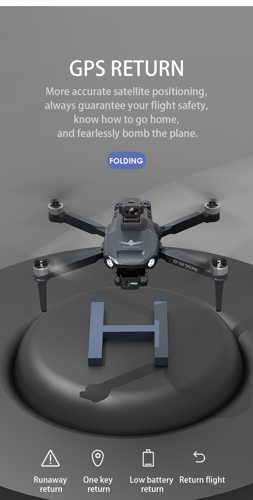 KFPLAN KF106 Drone, GPS RETURN More accurate satellite positioning, always guarantee your flight safety . KF106