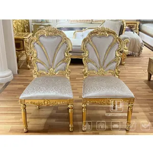 Conjunto de móveis de jantar de casamento francês de alta qualidade, cadeiras de jantar com moldura de madeira maciça folha de ouro antiga