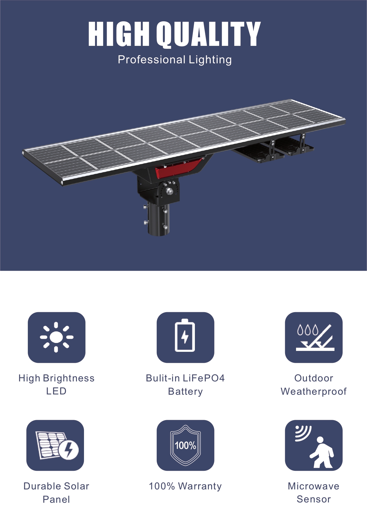 High Quality Solar Light Waterproof 30w 40w 60w 90w 100w 120w Outdoor Aluminum Road Solar LED Street Lights