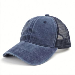 Gorra de béisbol snapback vintage sólida sin estructura, teñida con pigmento, estilo camionero de malla, al por mayor, regalo promocional - Product Image 2