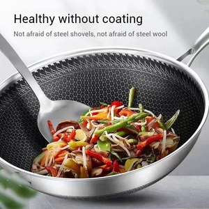 OEM/ODM 32cm à trois plis épaissi <span class=keywords><strong>en</strong></span> nid d'abeille non revêtu grand <span class=keywords><strong>Wok</strong></span> chinois à induction profonde <span class=keywords><strong>en</strong></span> acier inoxydable <span class=keywords><strong>18</strong></span>/<span class=keywords><strong>10</strong></span> antiadhésif avec couvercle - Product Image 3