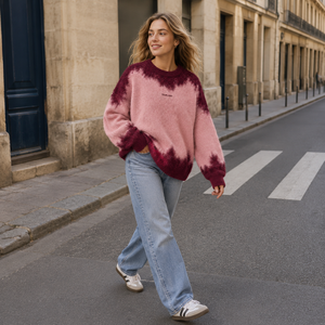 Maglione da <span class=keywords><strong>Donna</strong></span> con Etichetta Privata, Rosa <span class=keywords><strong>Bordeaux</strong></span> Tie-Dye, in Misto Mohair, Pesante, Oversize, Girocollo - Product Image 2