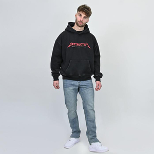 Sweat à capuche lourd lavé surdimensionné confortable 100% coton de haute qualité pour hommes PULLOVER personnalisé avec polaire imprimée pour l'automne - Product Image 6