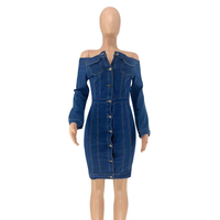 Haute qualité personnalisé grande taille M-5XL à manches longues Denim mini jupes Sexy à la mode tenue décontractée épaule pour les femmes naturel