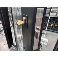 Puerta Pivotante de Acero Arqueada Extra Grande Antirrobo con Herrajes Lockwood, Diseño Moderno para Entrada Principal de Villa, Puerta de Vidrio Acanalado