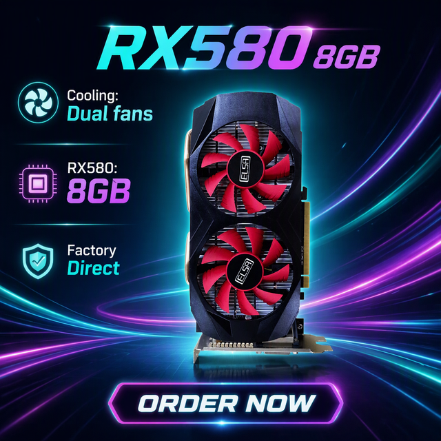Factory Direct Wholesale Dual Fan AMD DDR5 GPU RX580 8G/256 BIT Gaming Graphics Card