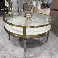 Qualität Full Assem ble Produkt Display Table Gebogenes Display aus gehärtetem Glas Vitrine Zweifarbiges Design Runde Schmuck Vitrine