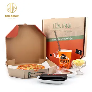 Kustom Sekali Pakai Indah Kemasan Heksagonal Bergelombang Kotak Pizza Paket Karton Pemasok Kertas Kotak Makanan Takeaway
