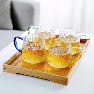 Taza de vidrio martillado con asa de color y diseño de frutas, para té y café, estilo oriental simple para adultos, ideal para el té de la tarde. - Product Image 4